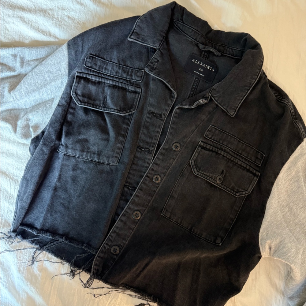 AllSaints Gray and Black Denim Jacket